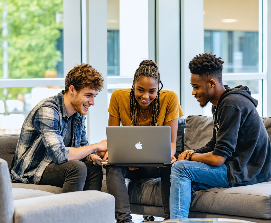 Students collaborating in a modern Austin classroom